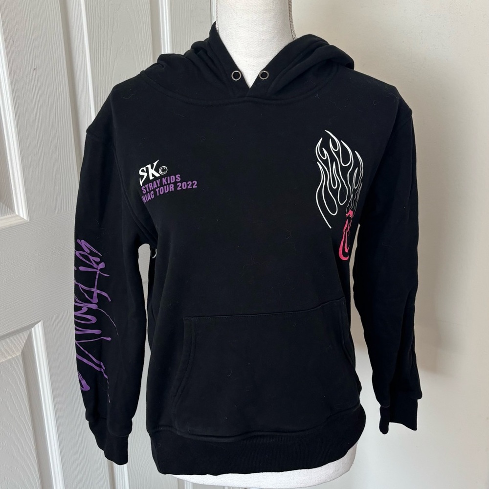 Black Graphic Hoodie with Purple Accents